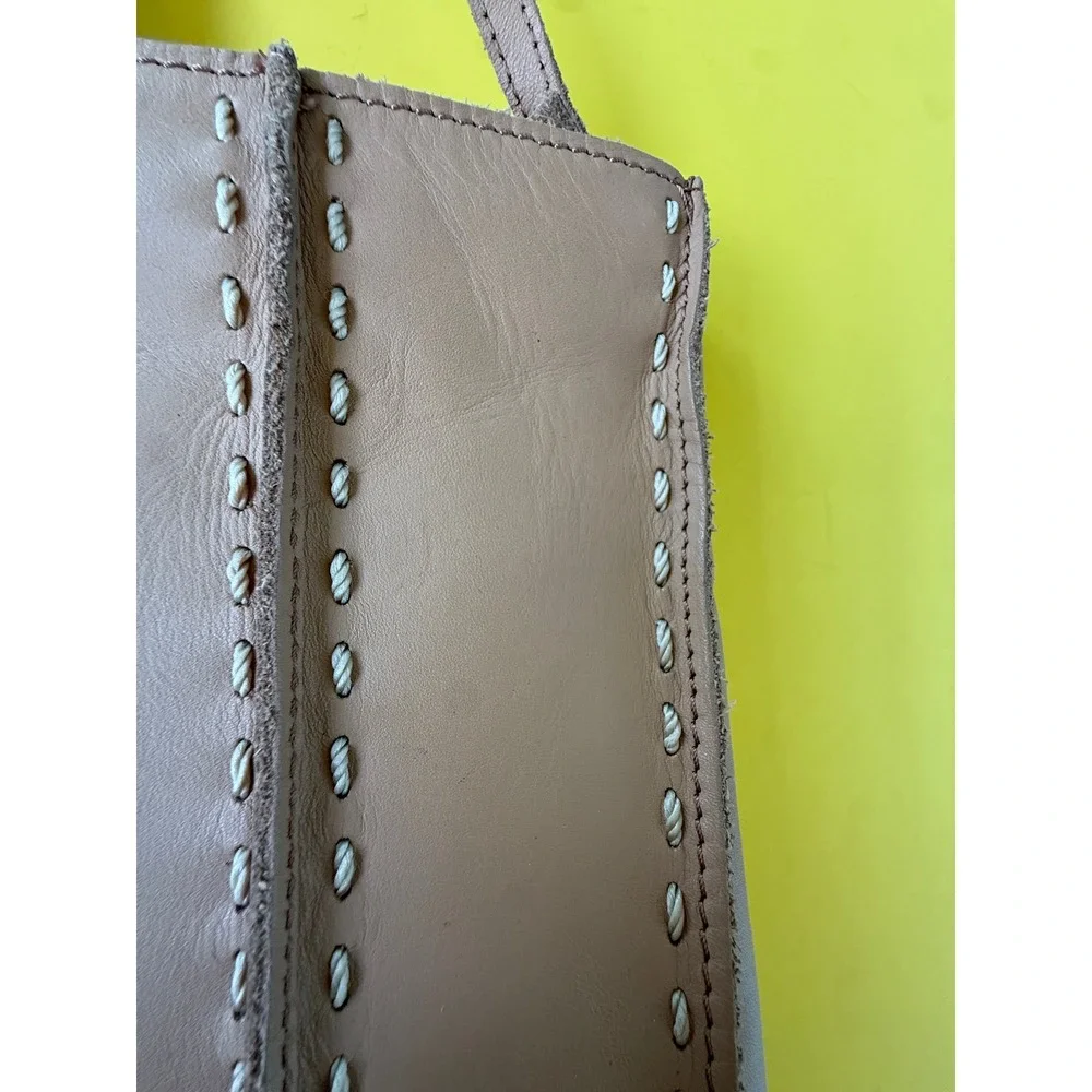 The Sak Tan Leather Whipstitch Crossbody Phone Bag Adjustable Strap Small